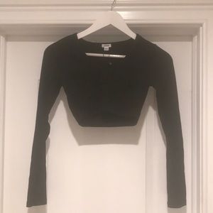 Garage. Long sleeve black ribbed crop top.